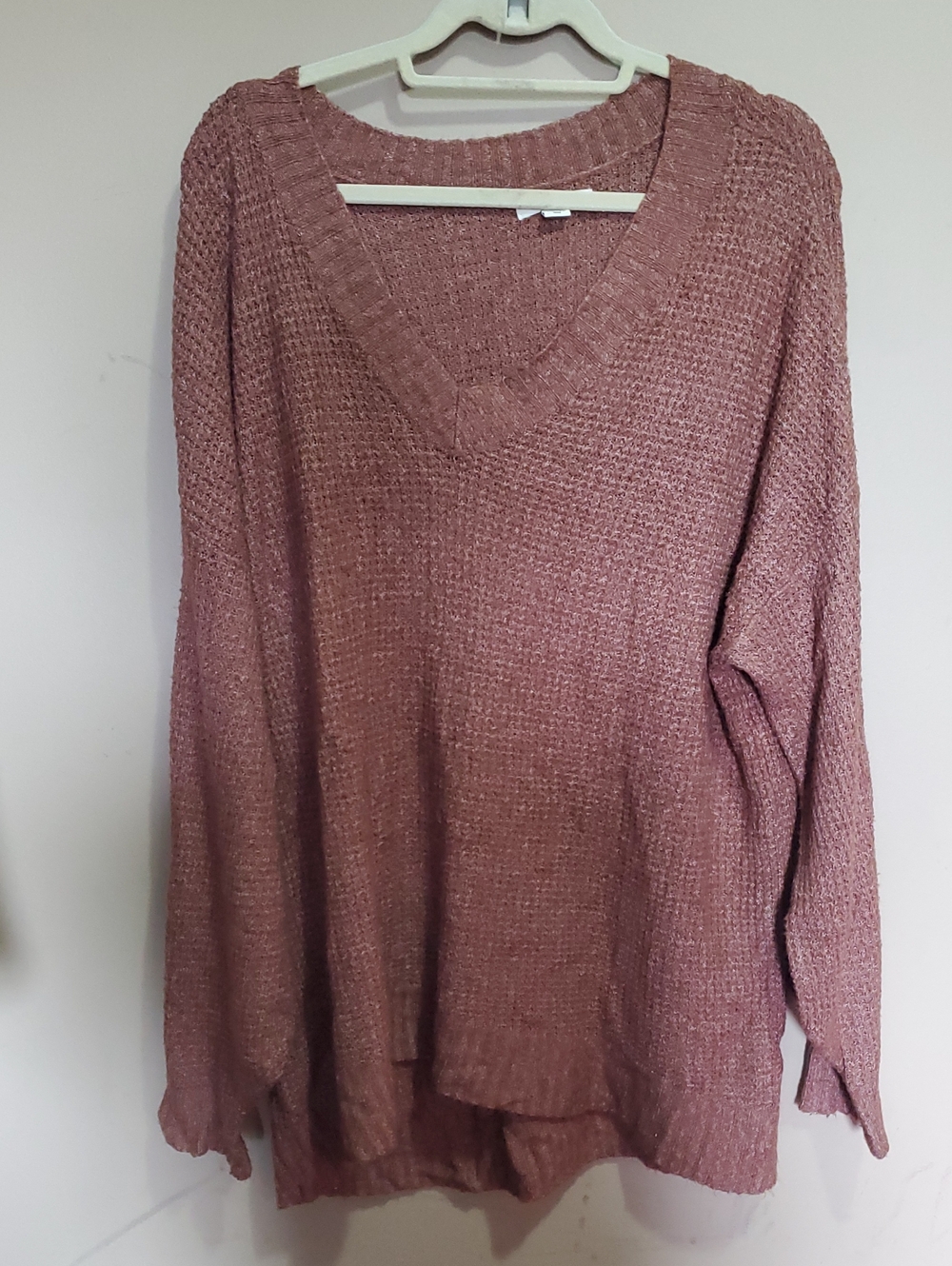 American Eagle Outfitters V-Neck Loose Knit Sweater in Heather Brown Size Large